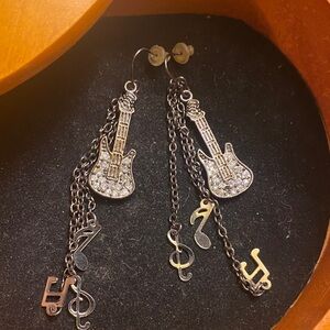 Guitar and Music Note Dangle Earrings